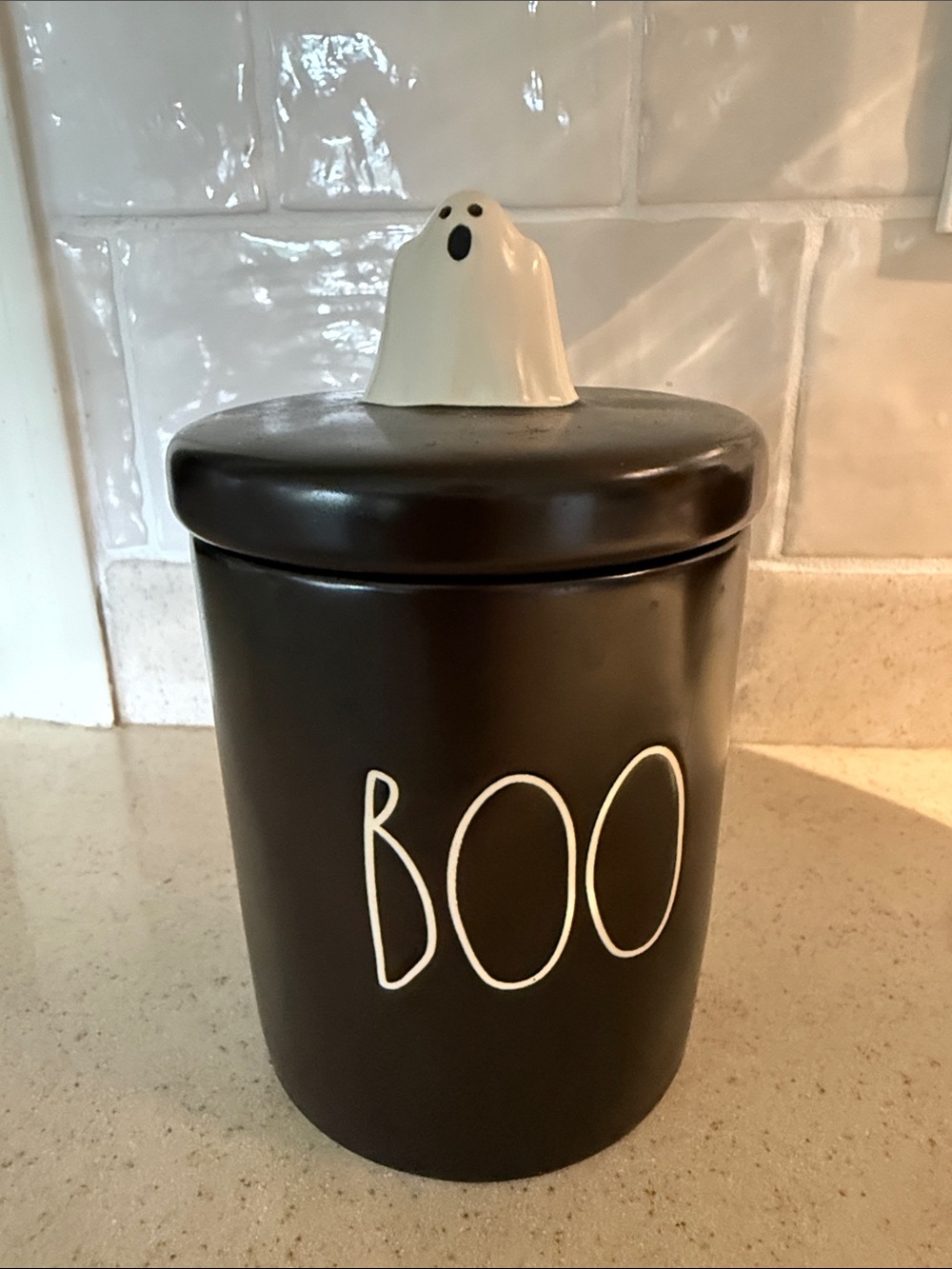 Rae Dunn Black & White BOO Ghost Cookie Jar